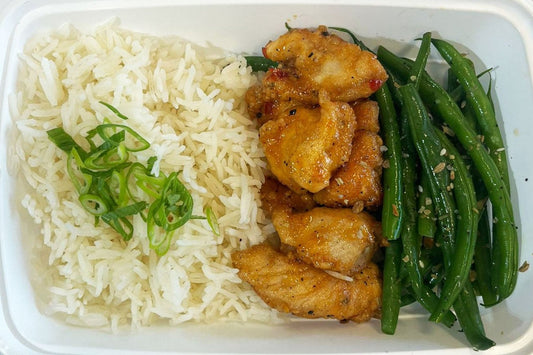 NEW - Sweet Chili Chicken Bites with Rice and Sesame Beans